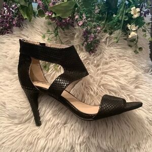 Cato Heels Ankle Strap Back Zip Black Snakeskin size 7